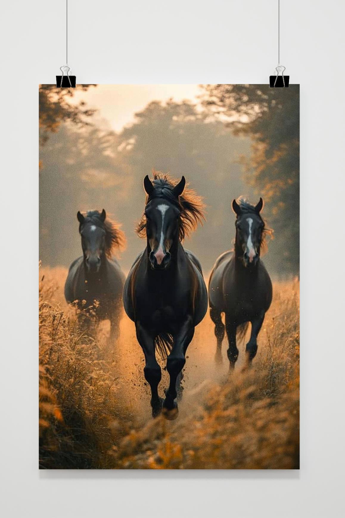 Laufende schwarze Pferde