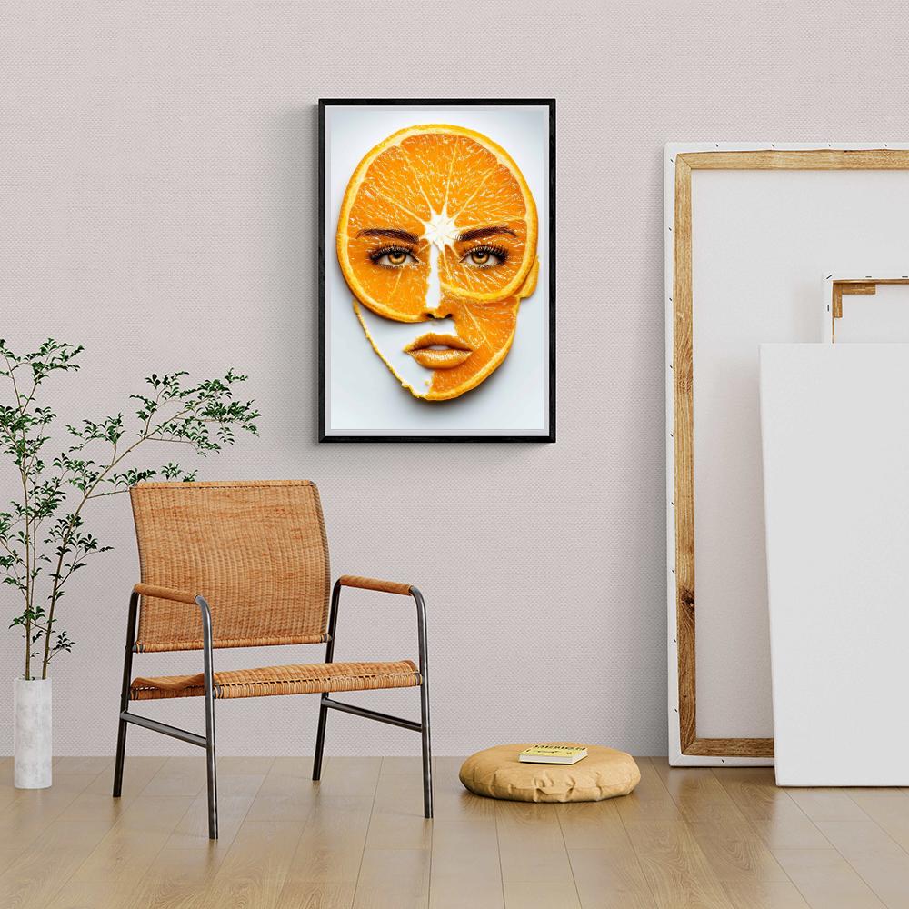 Orangefarbene Frau