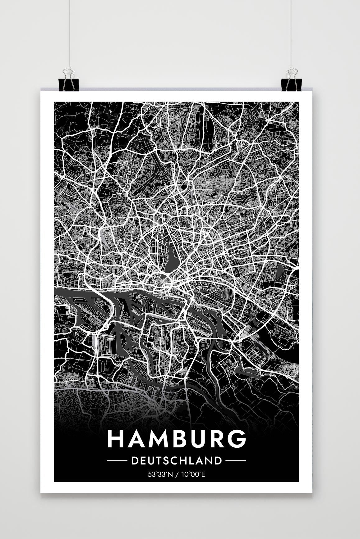 Hamburg Map Deutschland Black poster van 25 Artstreet