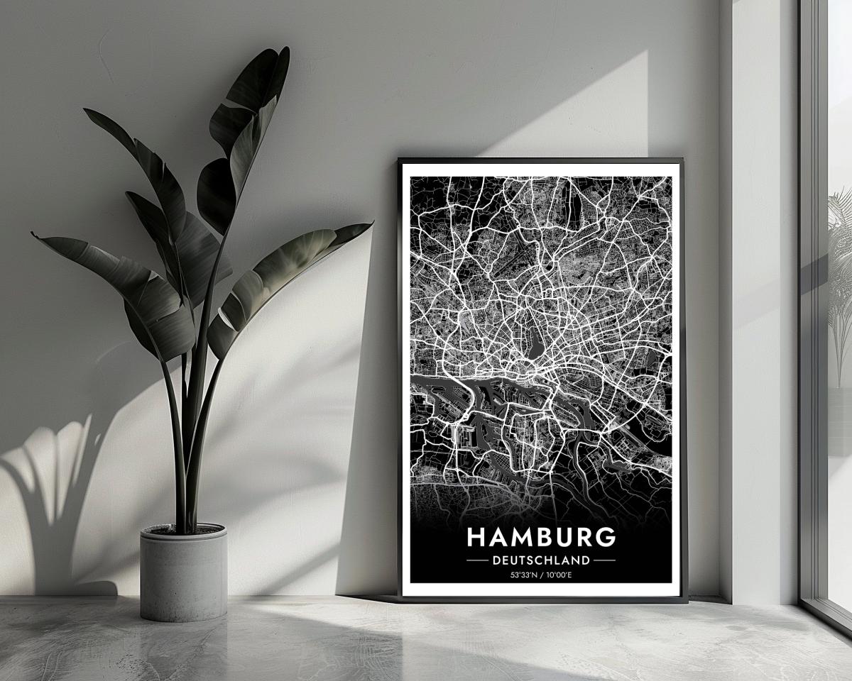 Hamburg Map Deutschland Black poster van 25 Artstreet