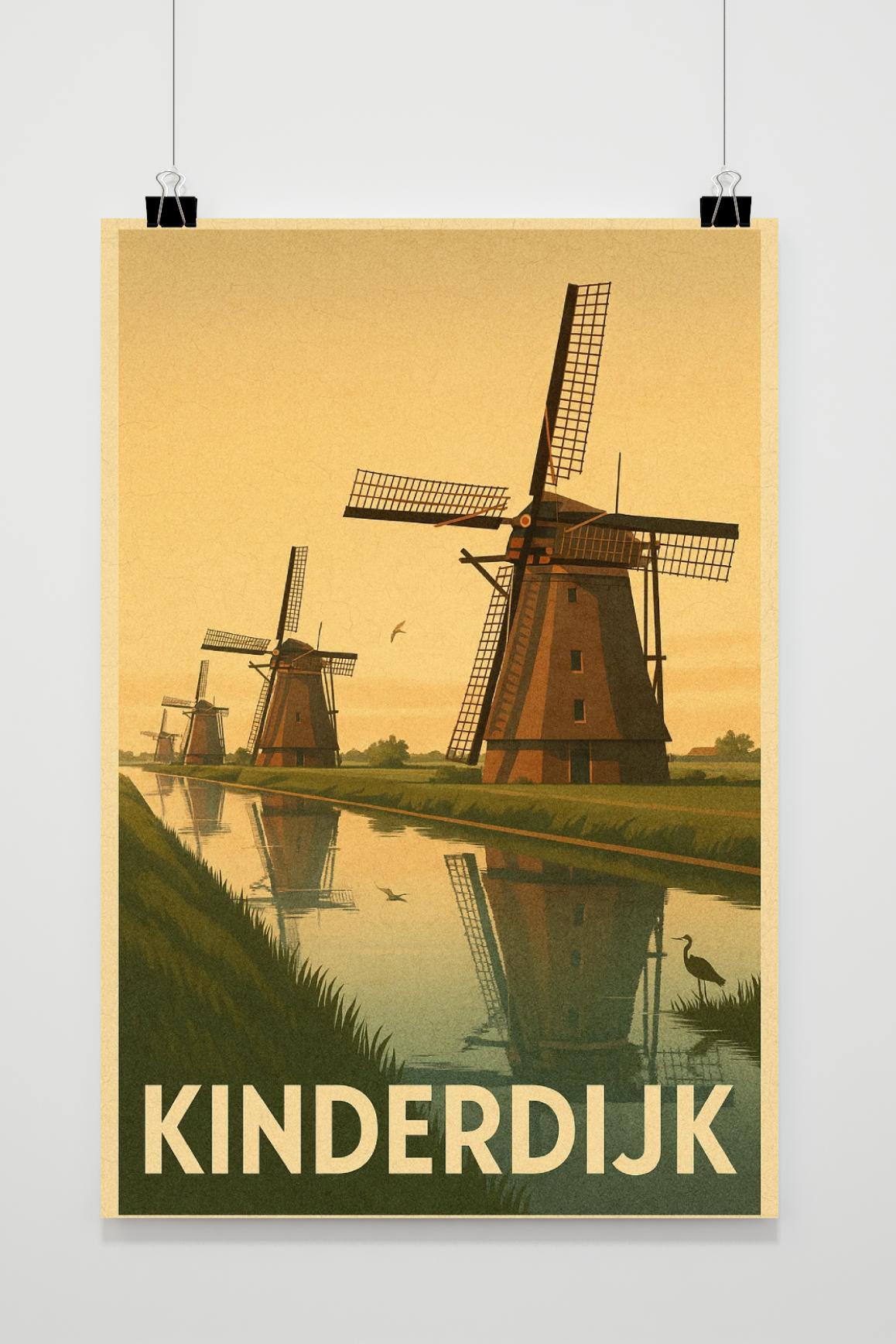 Kinderdijk Text Vintage poster van 25 Artstreet