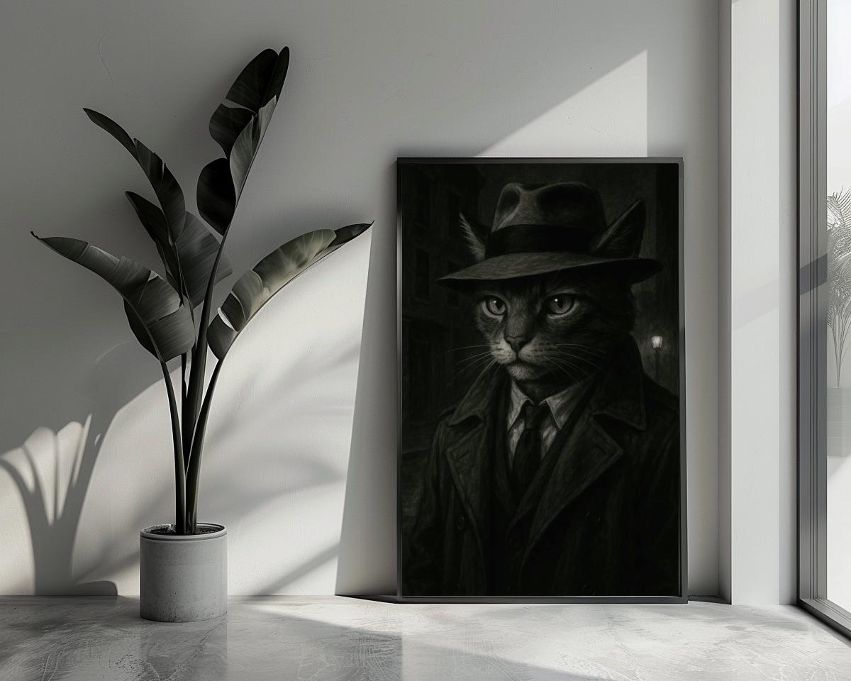 Cat Detective B&W poster van 25 Artstreet