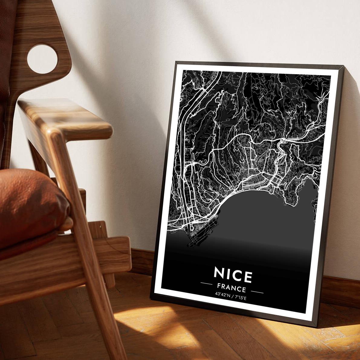 Nice Map France Black poster sfeerbeeld 1