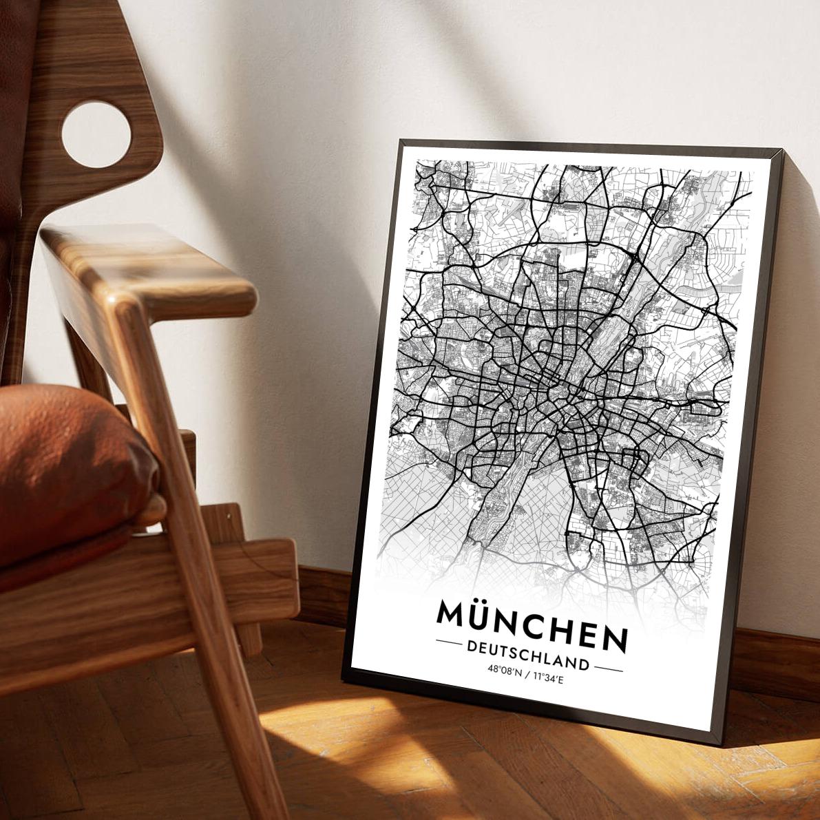München Map Deutschland White poster sfeerbeeld 1