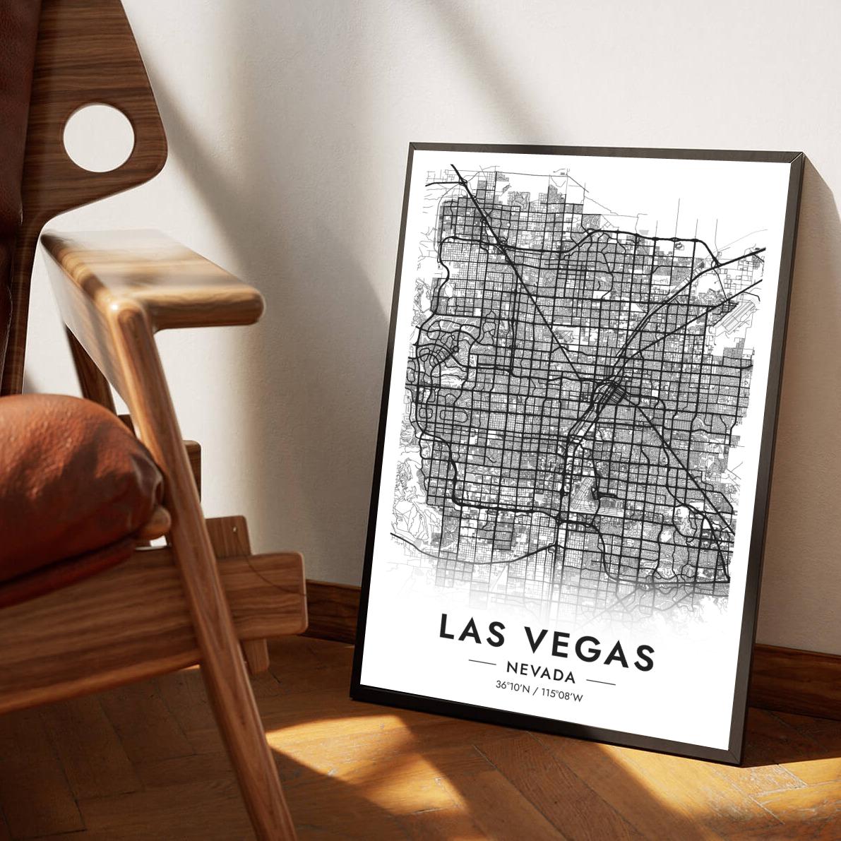 Las Vegas Map Nevada White poster sfeerbeeld 1
