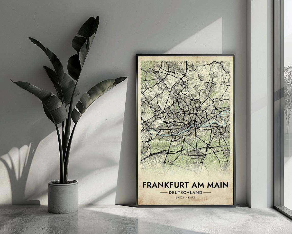 Frankfurt am Main Map Deutschland Vintage poster van 25 Artstreet