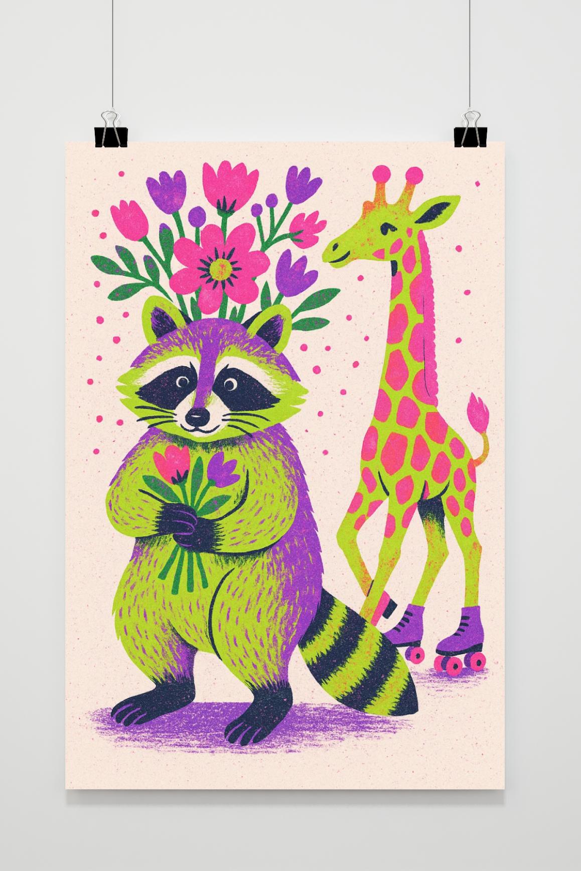 Raccoon Giraffe poster van 25 Artstreet