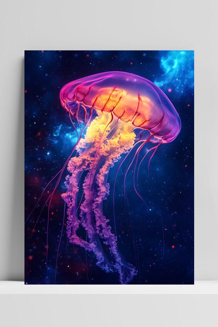 Jellyfish Neon Space Glowing op 3mm aluminium dibond