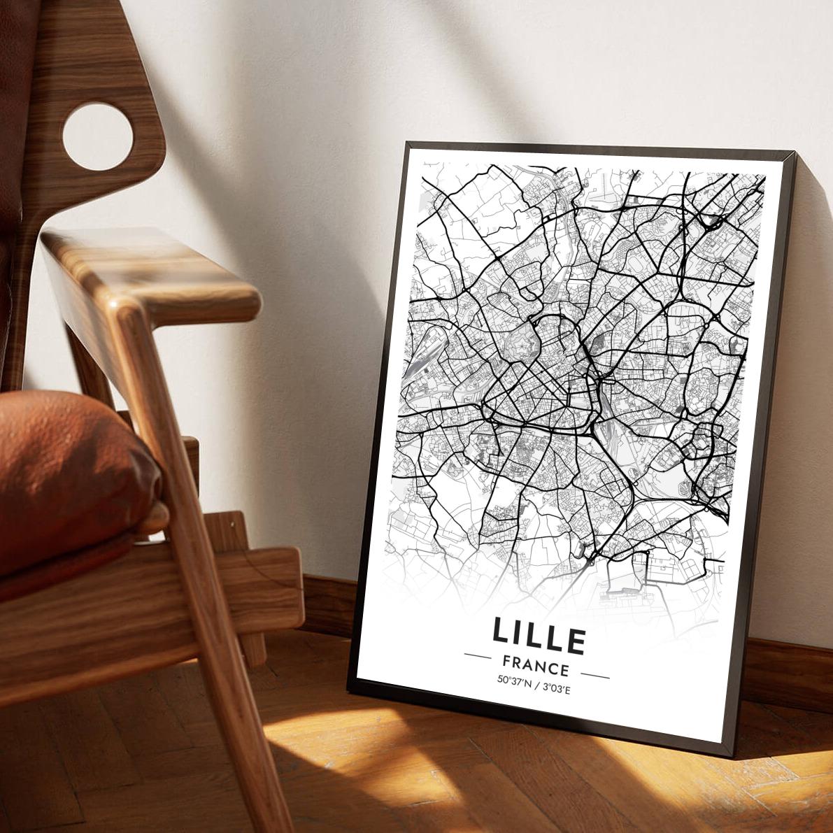 Lille Map France White poster sfeerbeeld 1