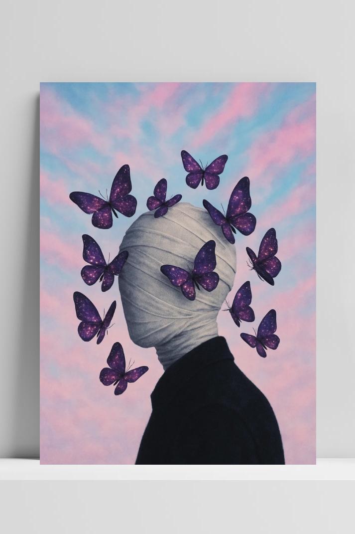 Butterfles Surrealism Bandaged Head op 3mm aluminium dibond