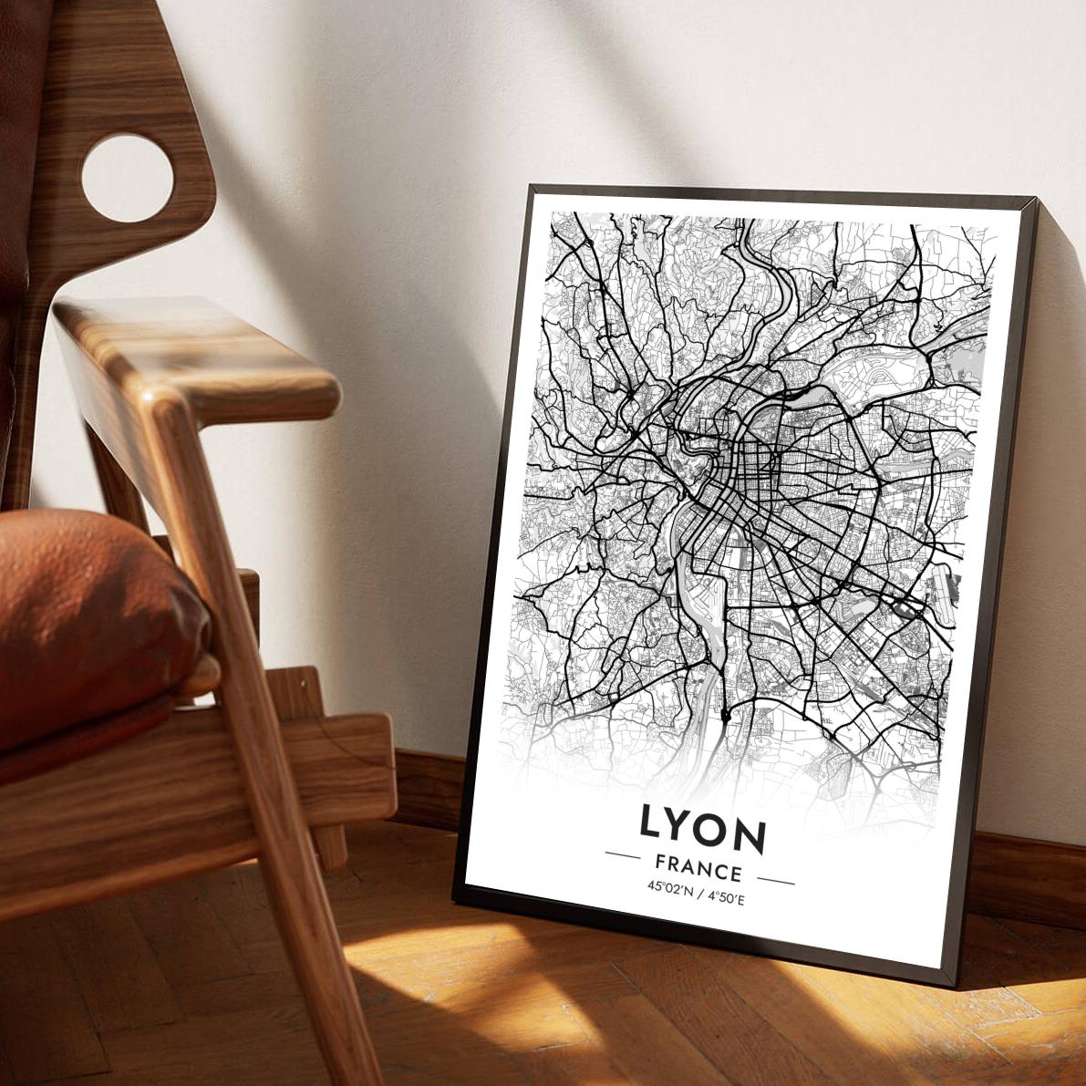 Lyon Map France White poster sfeerbeeld 1