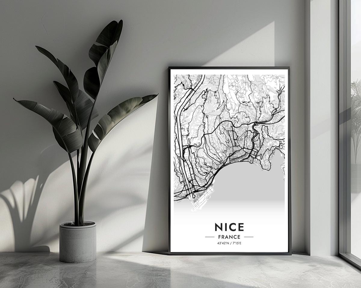 Nice Map France White poster van 25 Artstreet