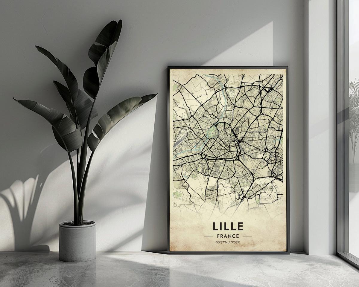 Lille Map France Vintage poster van 25 Artstreet