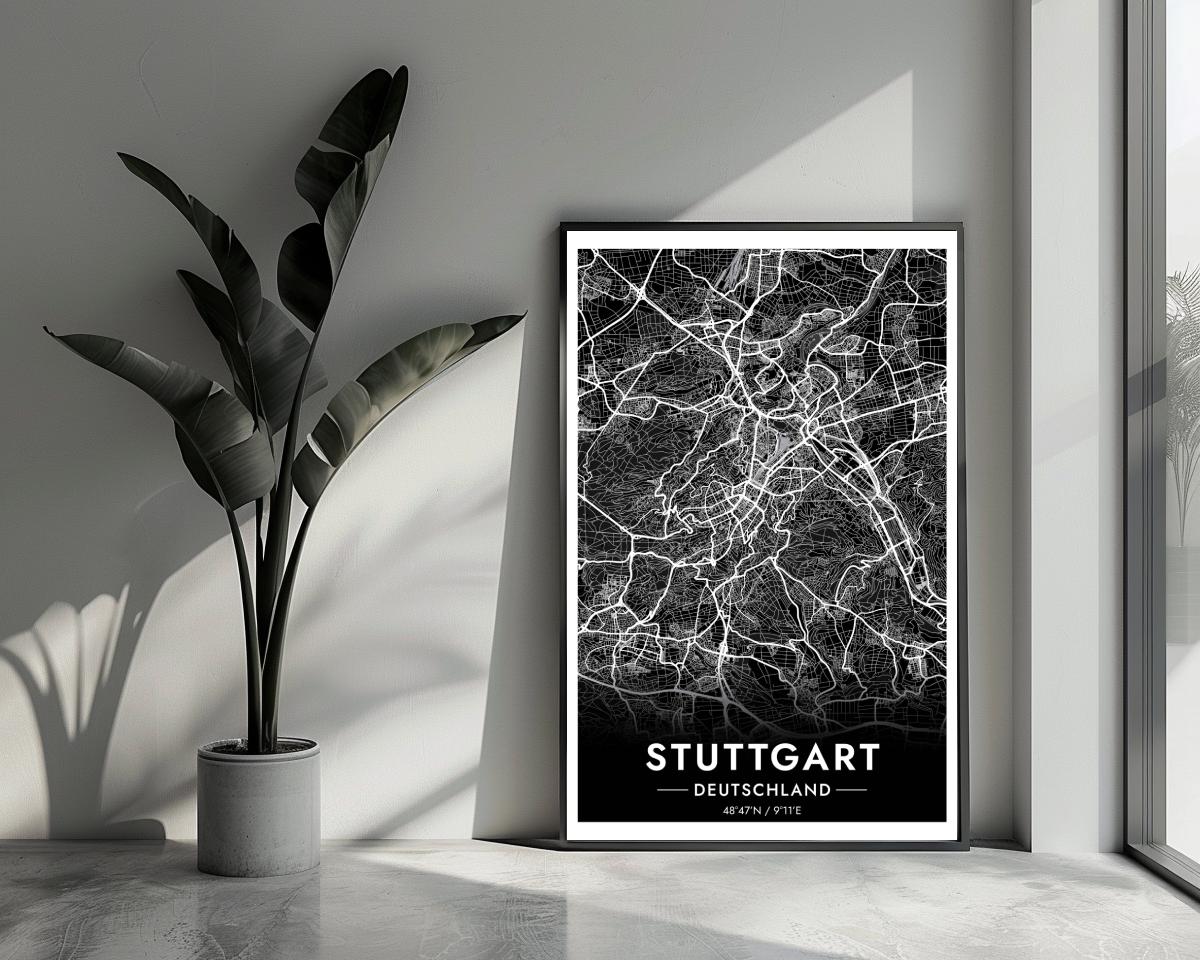 Stuttgart Map Deutschland Black poster van 25 Artstreet