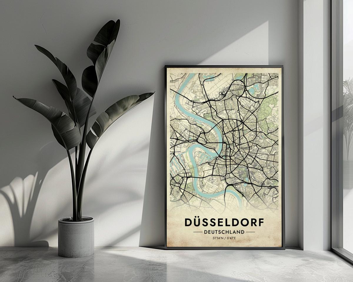 Düsseldorf Map Deutschland Vintage poster van 25 Artstreet