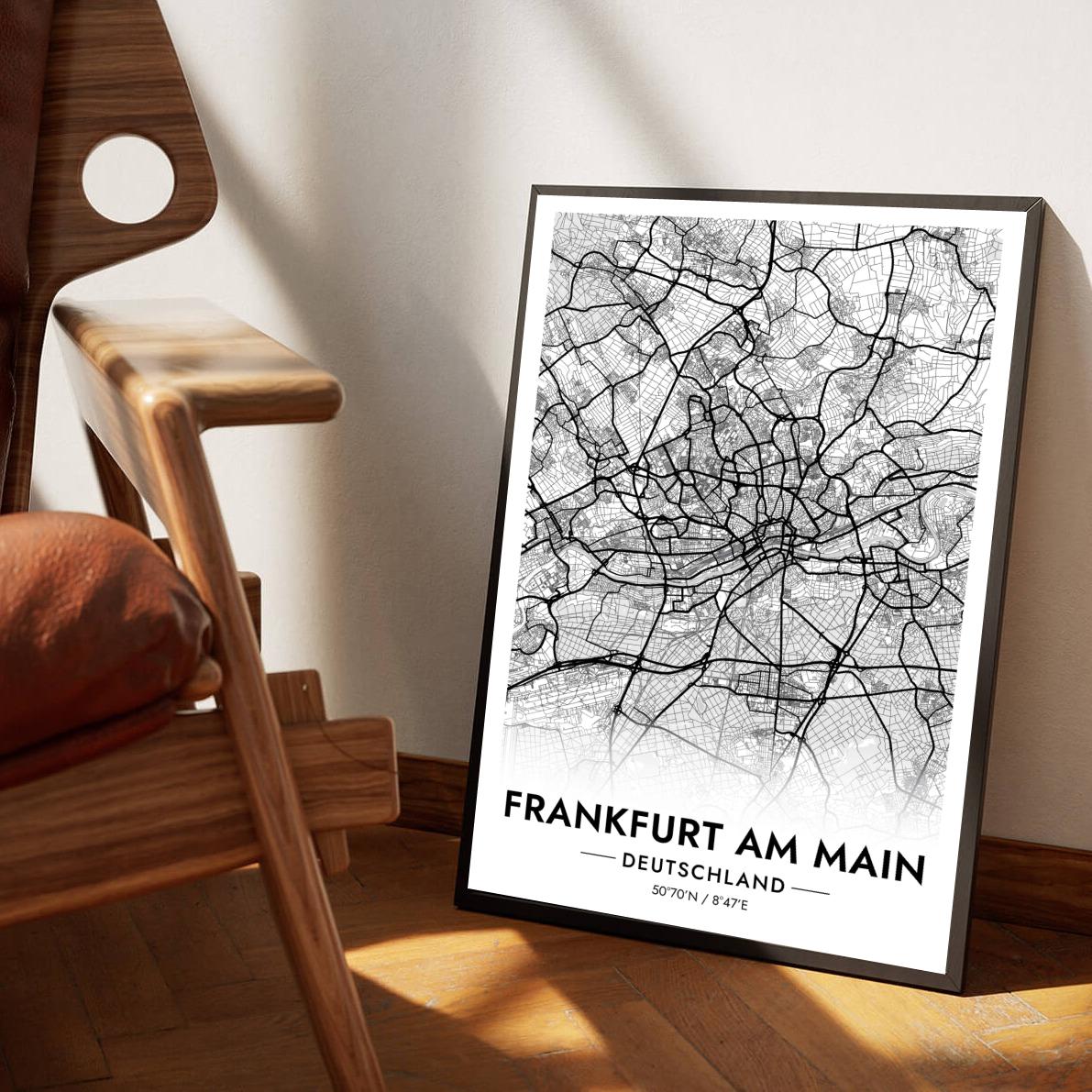 Frankfurt am Main Map Deutschland White poster sfeerbeeld 1