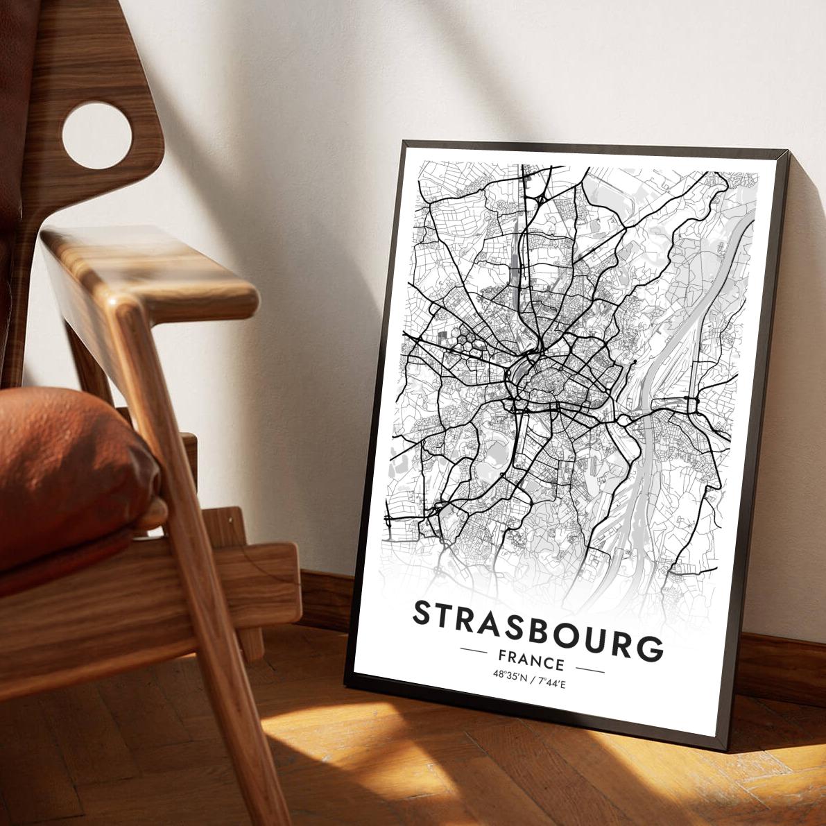 Strasbourg Map France White poster sfeerbeeld 1