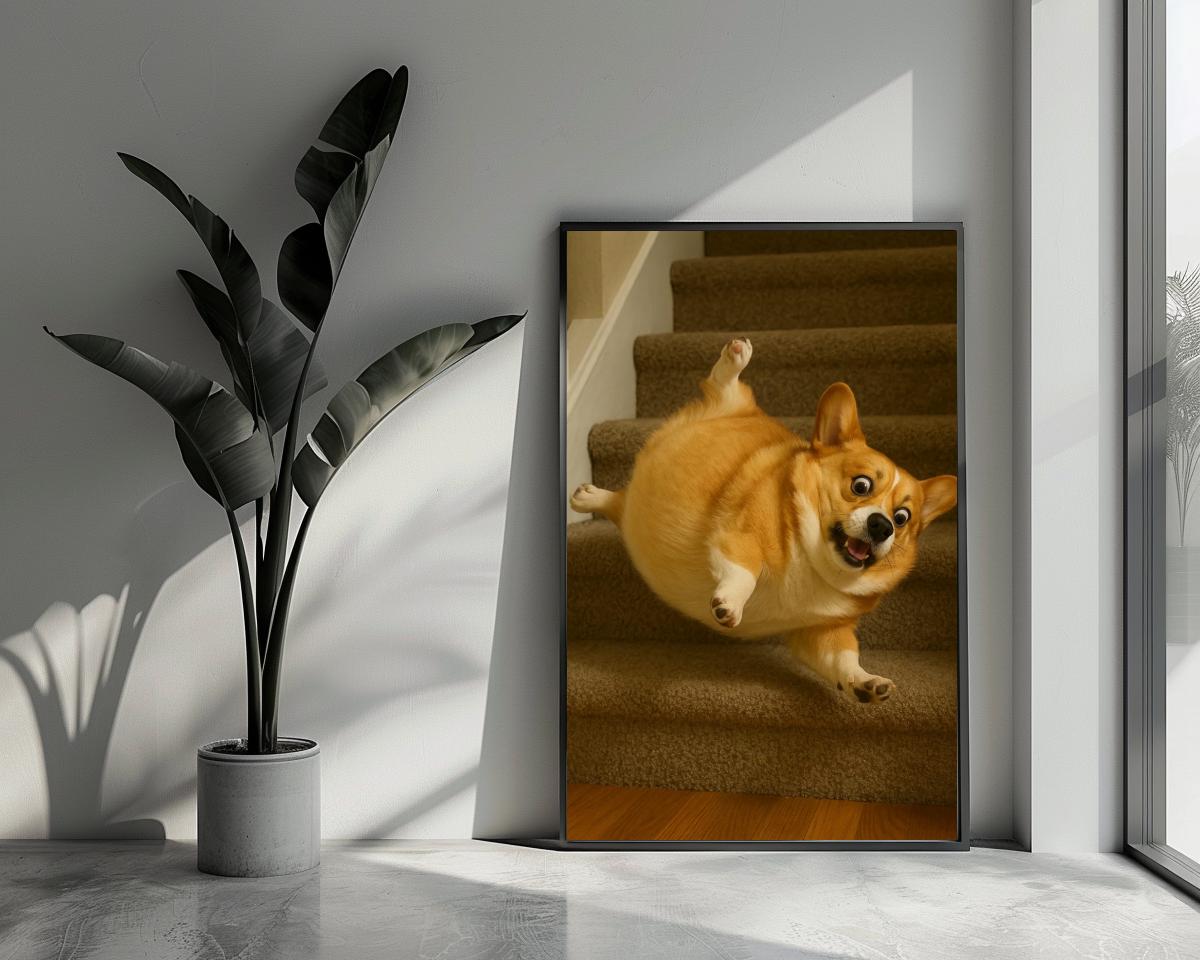 Corgi Stairs poster van 25 Artstreet