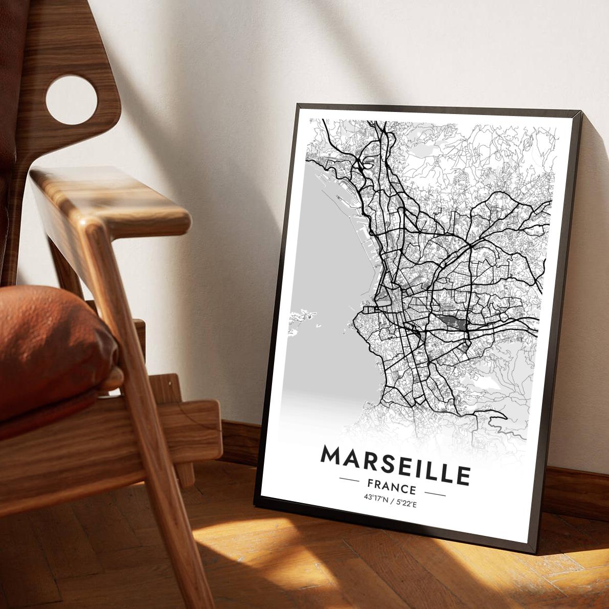 Marseille Map France White poster sfeerbeeld 1