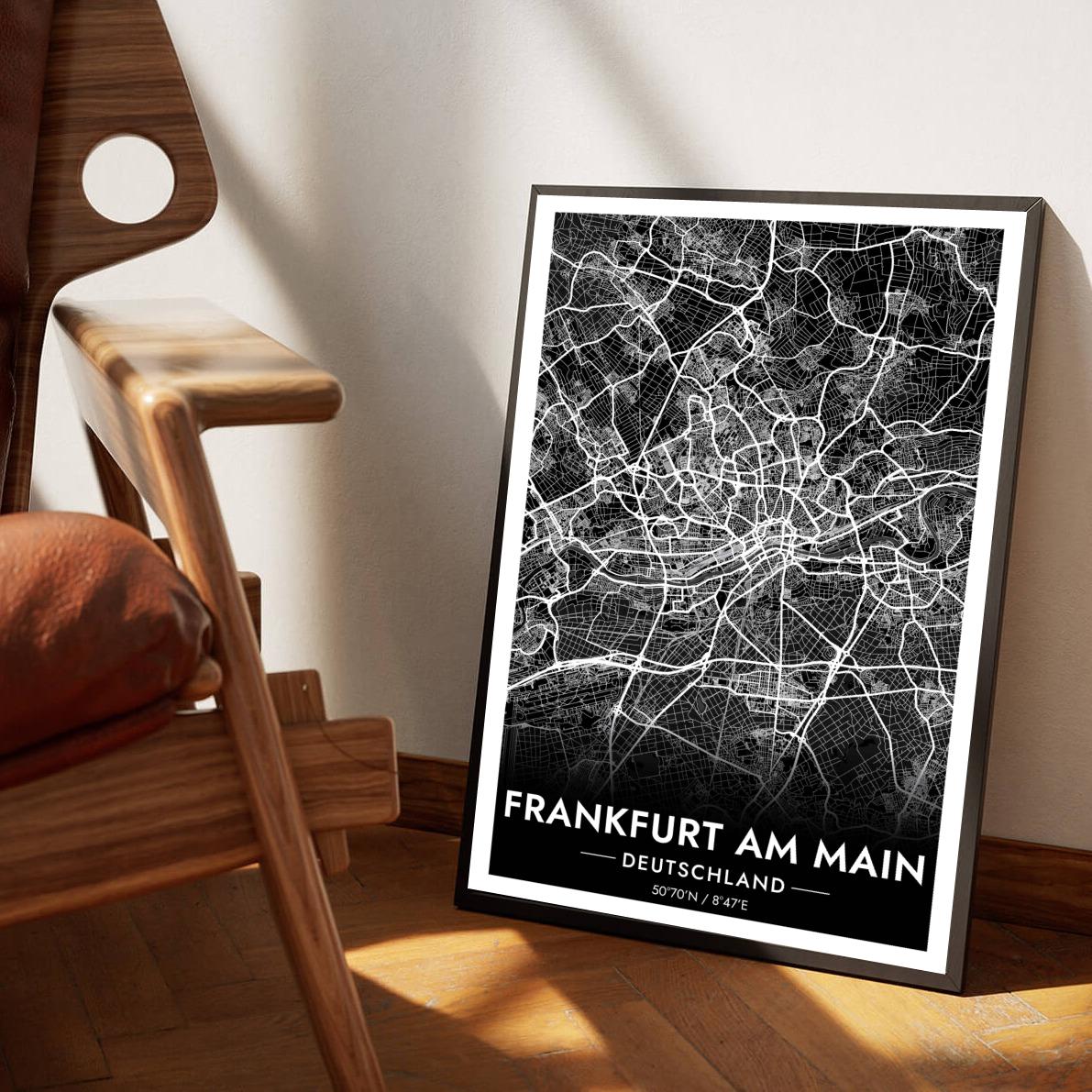 Frankfurt am Main Map Deutschland Black poster sfeerbeeld 1
