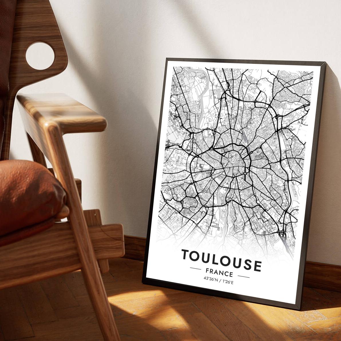 Toulouse Map France White poster sfeerbeeld 1