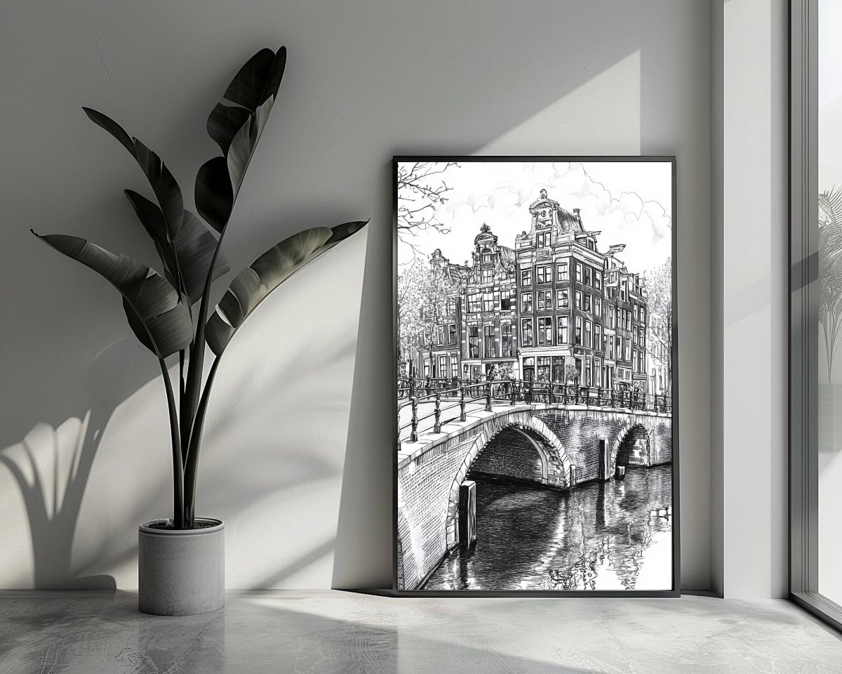 Amsterdam Canal Bridge B&W poster van 25 Artstreet