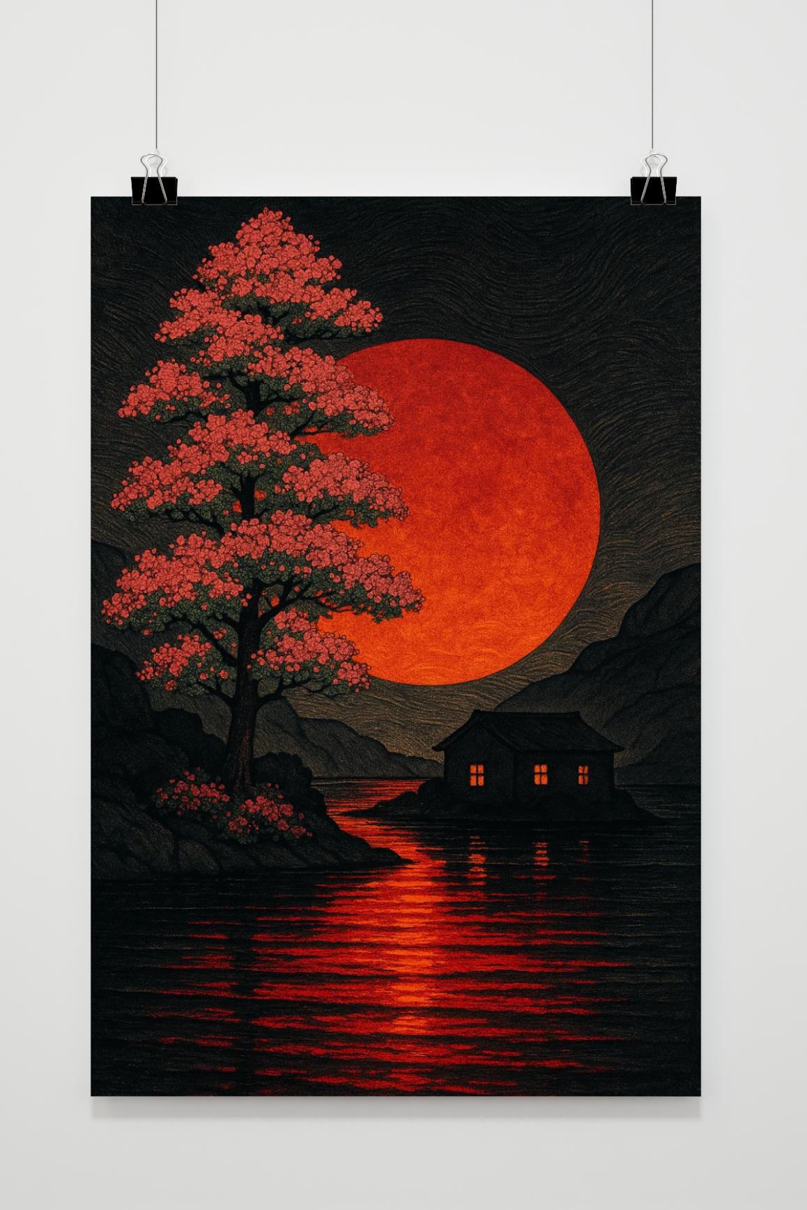 Red Moon Japanese Art poster van 25 Artstreet