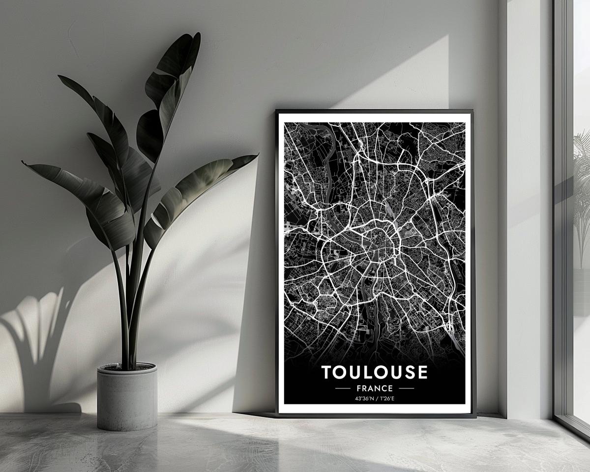 Toulouse Map France Black poster van 25 Artstreet