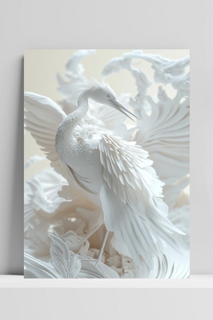 White Egret Bird Paper Sculpture op 3mm aluminium dibond