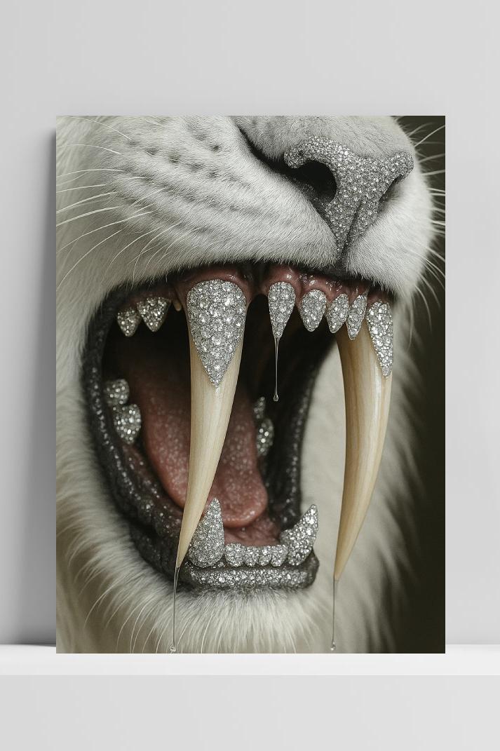 Diamond Animal Fangs op 3mm aluminium dibond