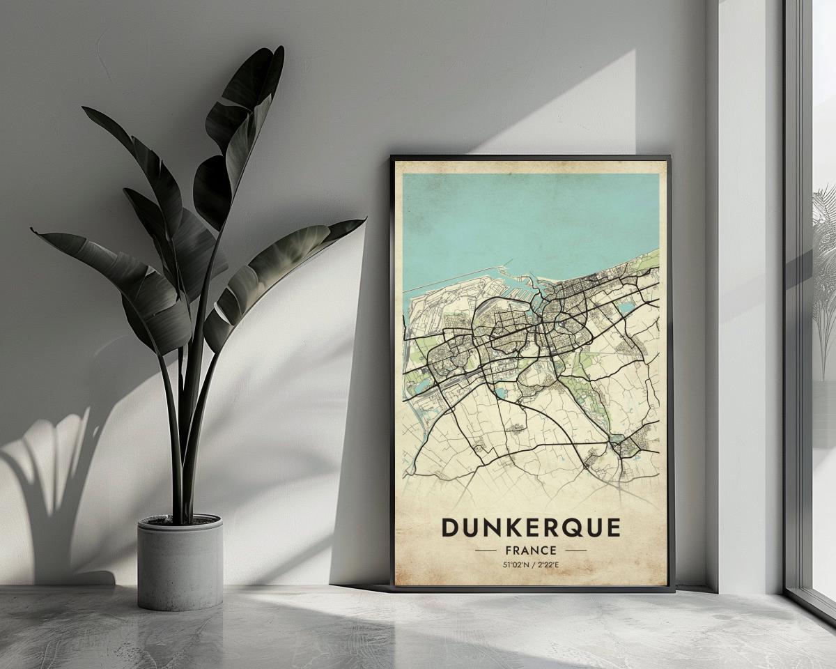 Dunkerque Map France Vintage poster van 25 Artstreet