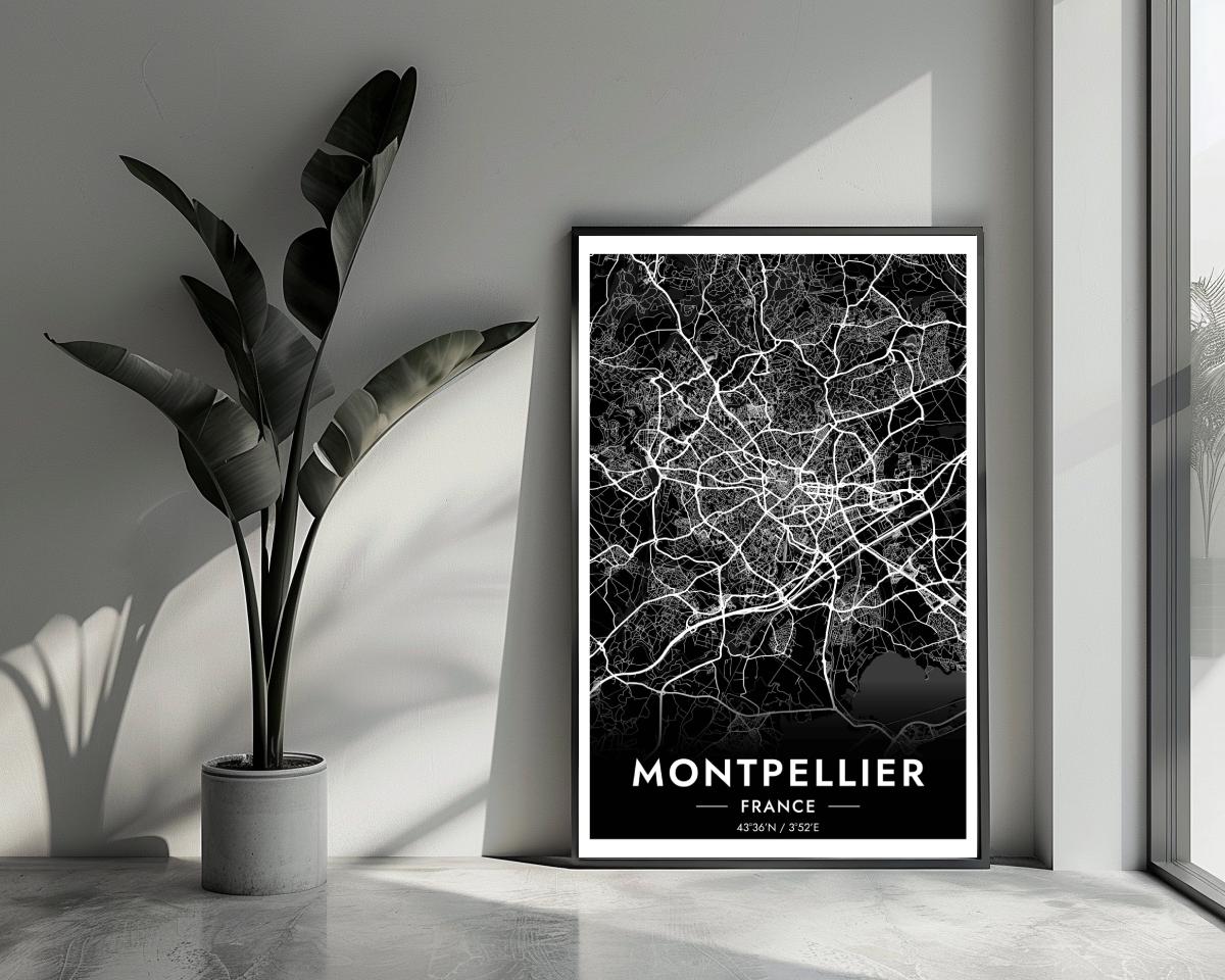 Montpellier Map France Black poster van 25 Artstreet