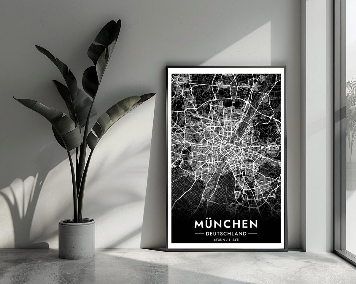 München Map Deutschland Black poster van 25 Artstreet