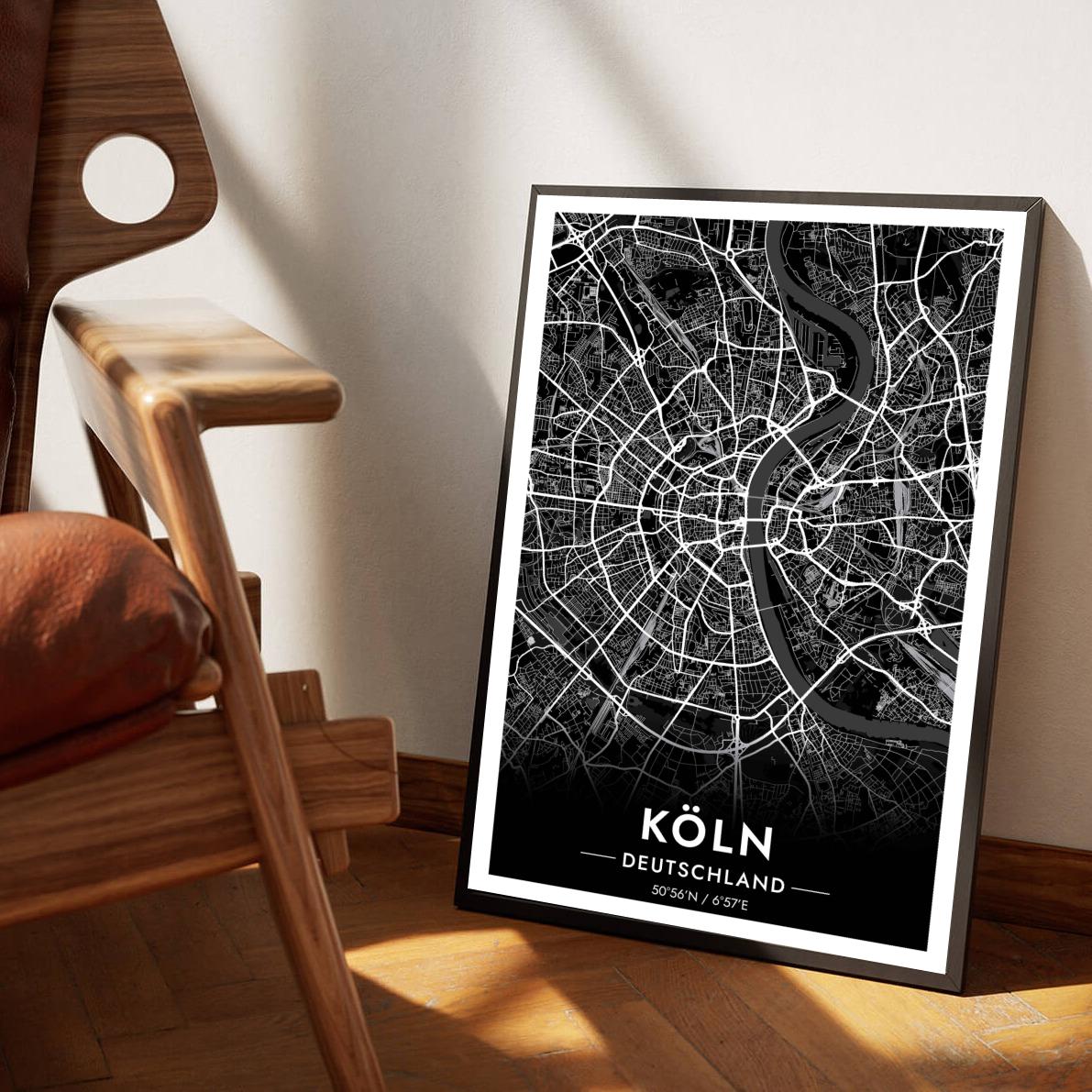 Koln Map Deutschland Black poster sfeerbeeld 1