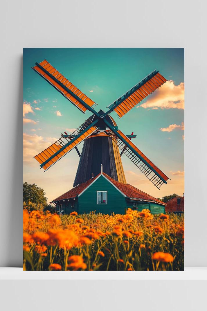 Windmill Flowers Sunset Netherlands poster van 25 Artstreet