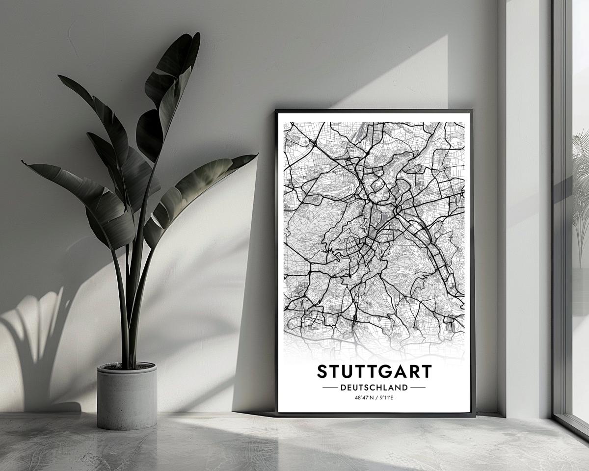 Stuttgart Map Deutschland White poster van 25 Artstreet