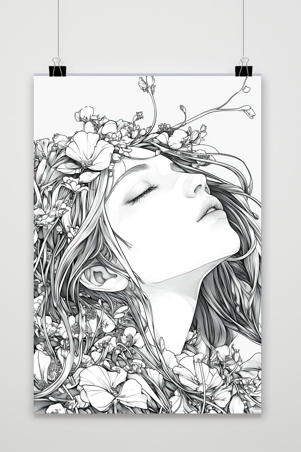 Woman Flower Line Art poster van 25 Artstreet