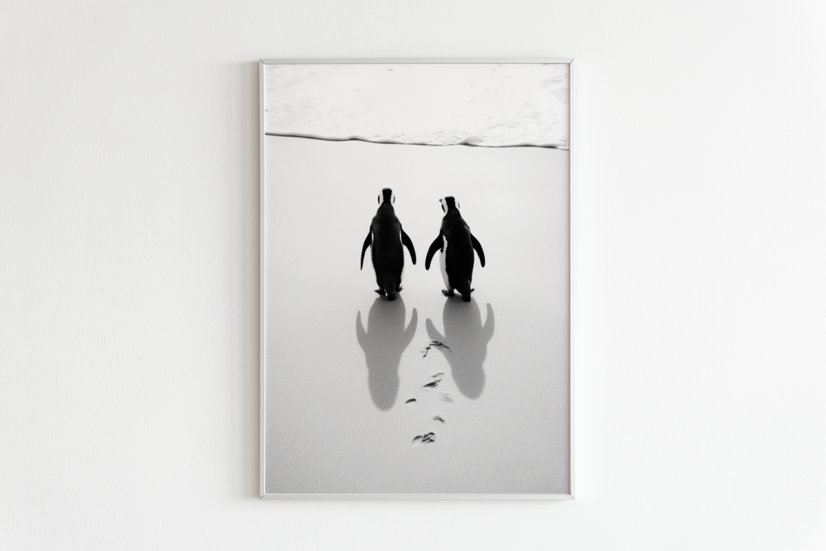 Pingüinos en la Playa en un interior