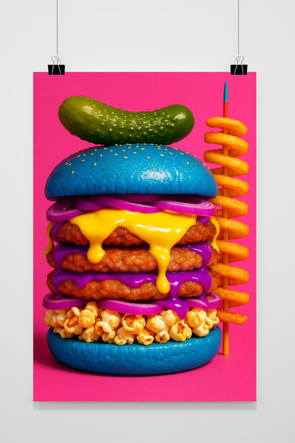Burger Popcorn Cucumber Cheese Colorful Poster