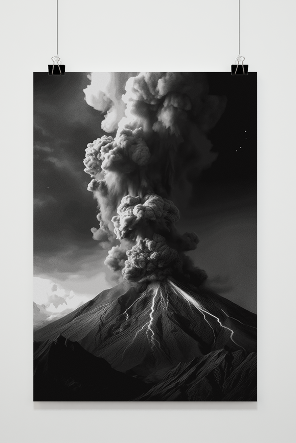 Póster Volcán en Blanco y Negro