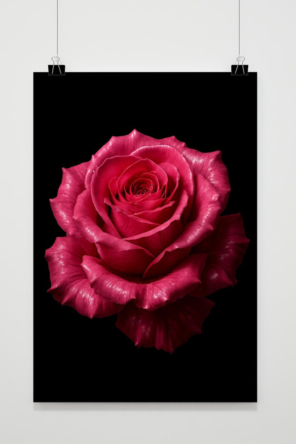 Pink Rose Black Background Poster