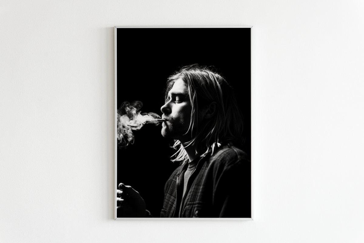 Kurt Cobain en Blanco y Negro en un interior