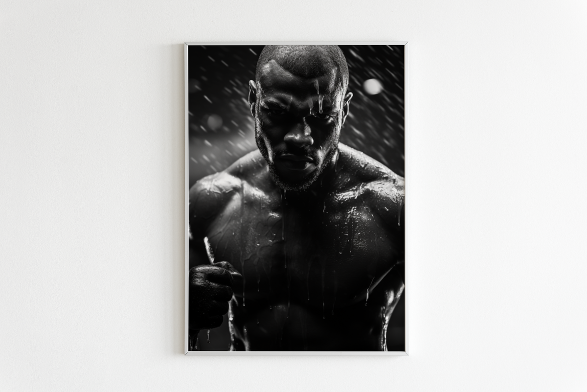 Boxeador en Blanco y Negro en un interior