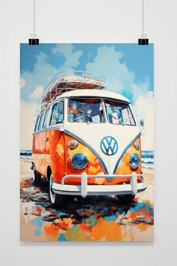 Póster Volkswagen Bus en la Playa de 25 Artstreet