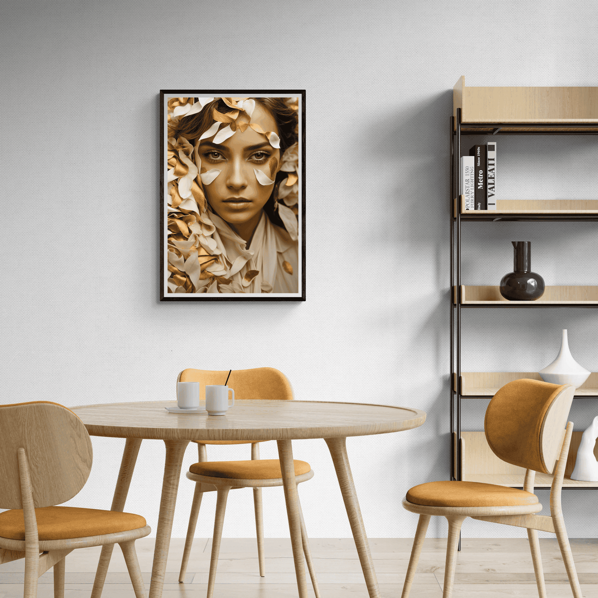 Mujer en Oro en un interior