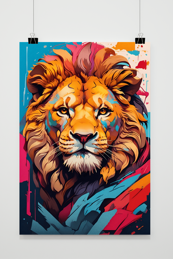 Löwe Popfarbe Poster