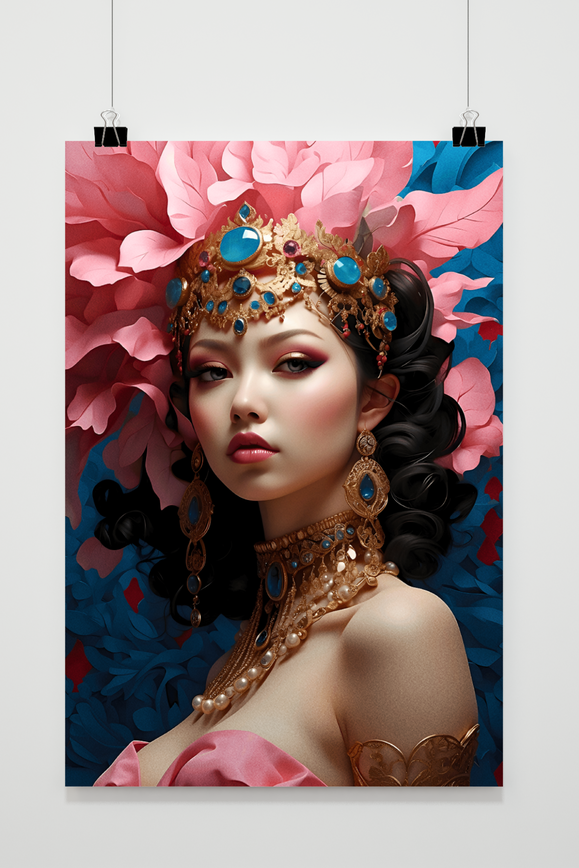 Affiche Femme à la Couronne de Fleurs de Cerisier