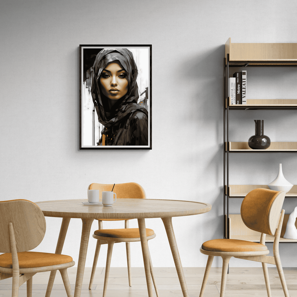 Hijabi Black White en un interior