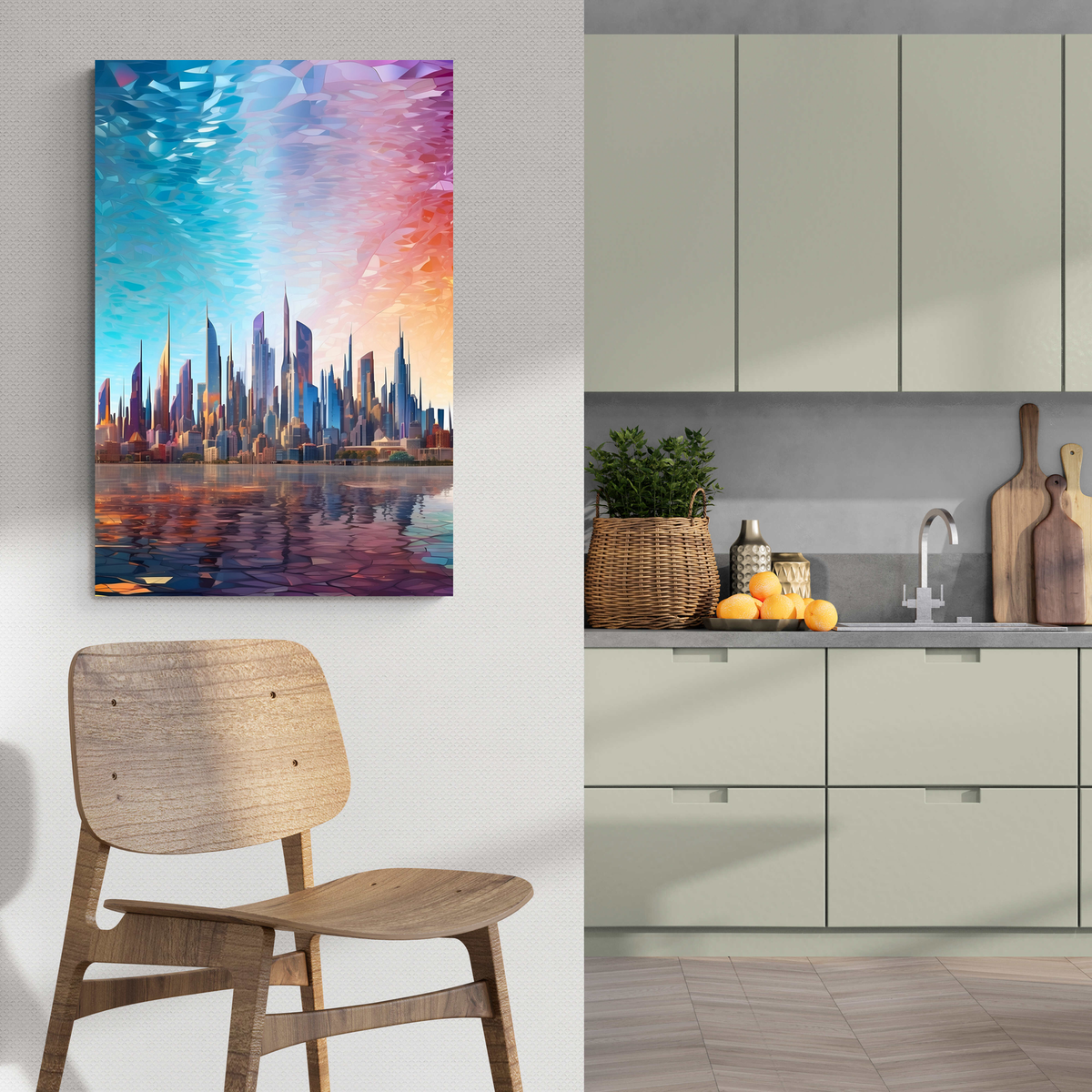Neon Skyline en un interior