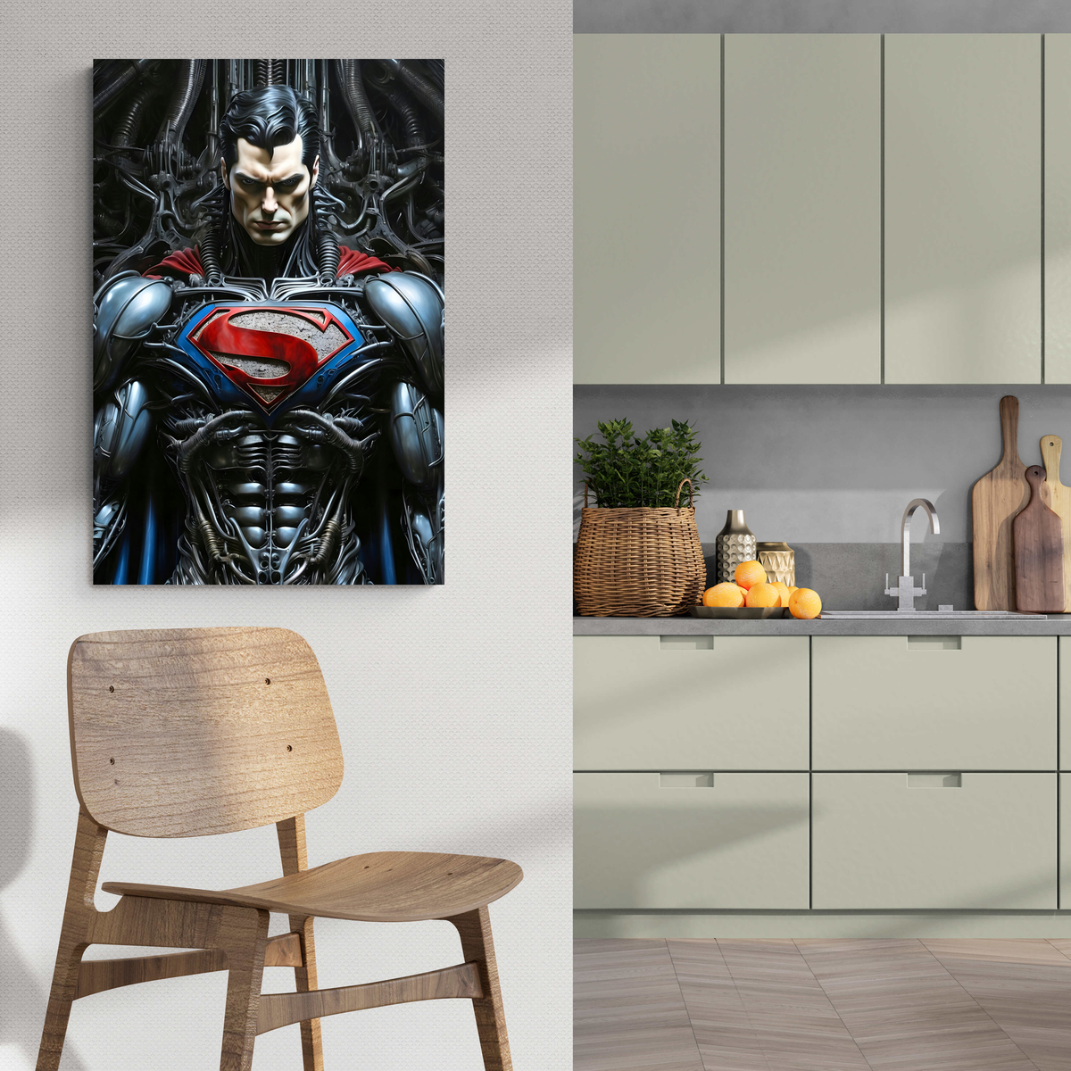 Superman Cyborg en un interior